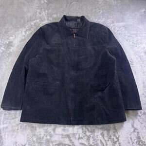 Vintage Phase Two Suede Leather Jacket Black XL Estimated Collared Zip Front